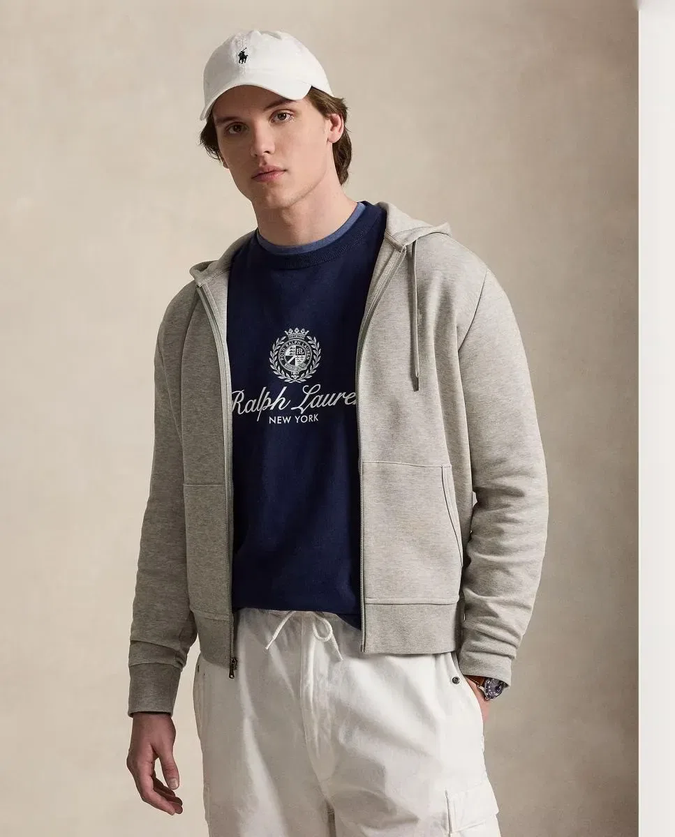 Мужская худи на молнии из хлопка с капюшоном Polo Ralph Lauren, Темно-серый