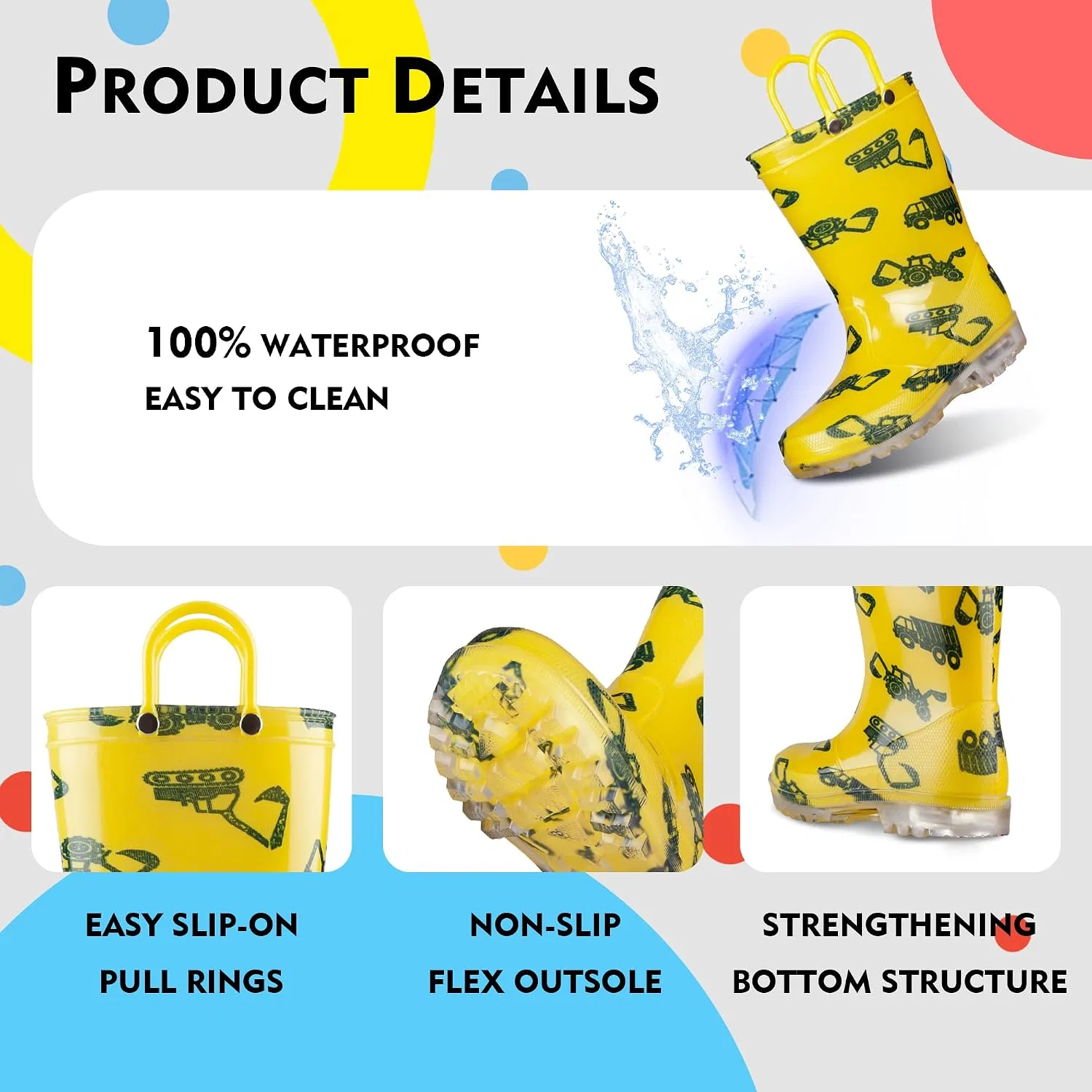 Детские сапоги дождевые со светящейся подошвой GAWBAW, Excavator — фото 3