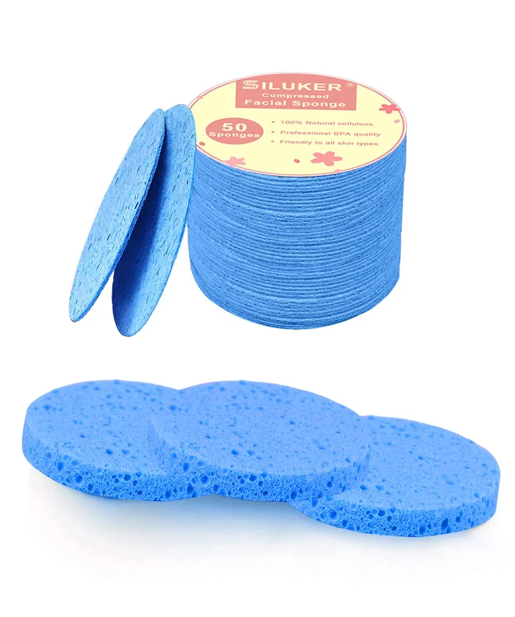 Спонж для лица из натуральной целлюлозы SILUKER, 50 шт, Blue