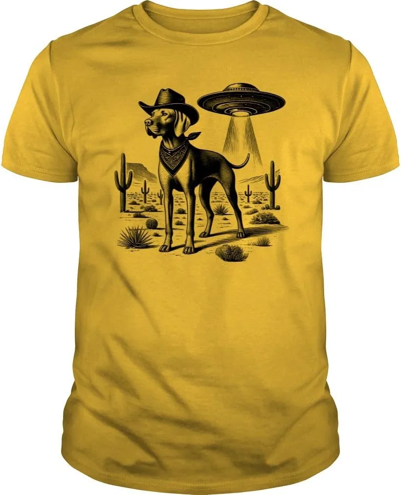 Мужская футболка с принтом Vintage Retro Vizsla UFO Western Country Wild West Dog Mom Dad, жёлтый