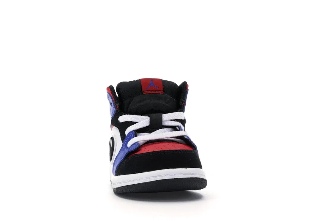 Детские кроссовки с кожаным верхом Jordan 1 Mid Jordan, White/Black-Hyper Royal-University Red-Metallic Silver — фото 2