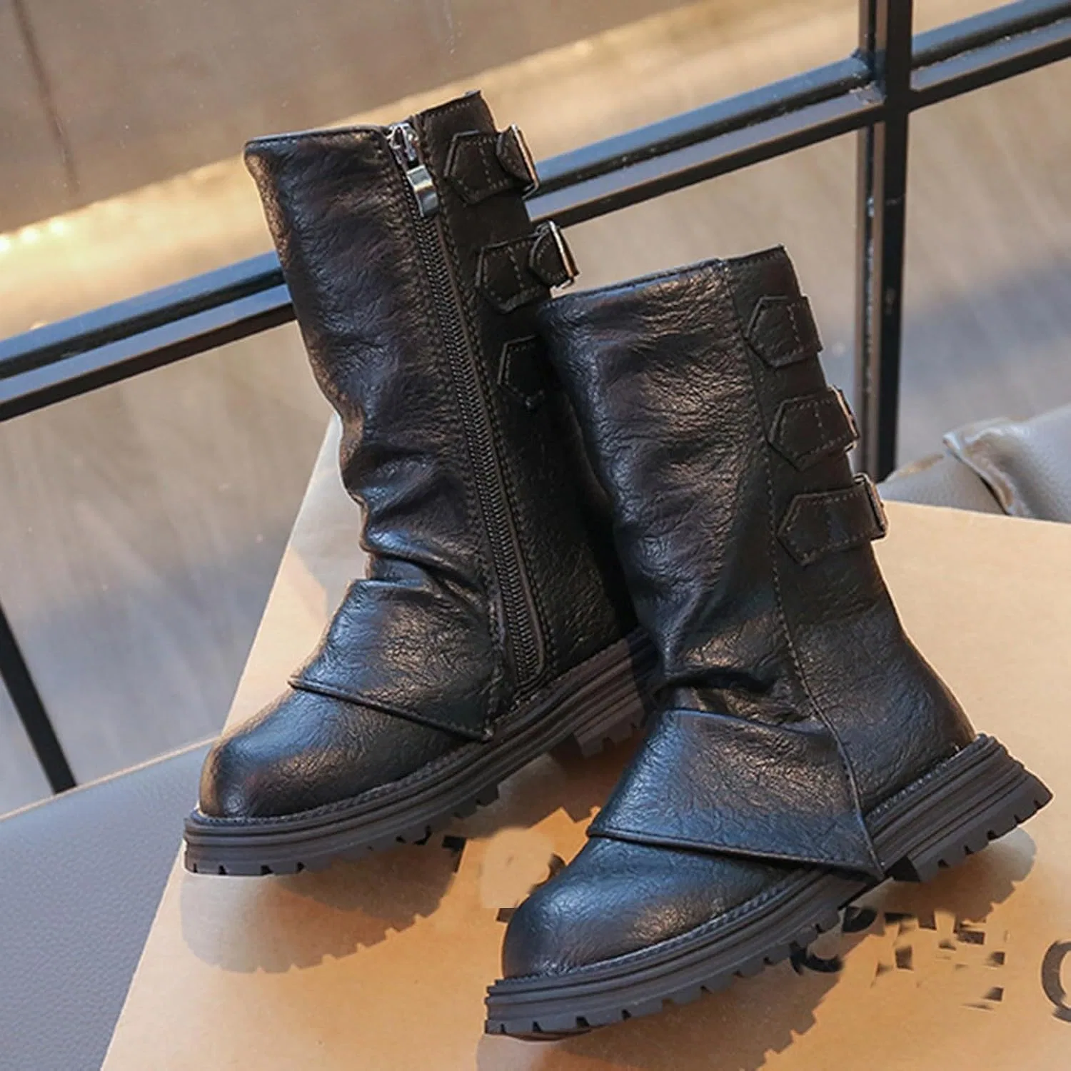 Детские сапоги для девочек с боковой молнией SHOPESSA, Black — фото 3