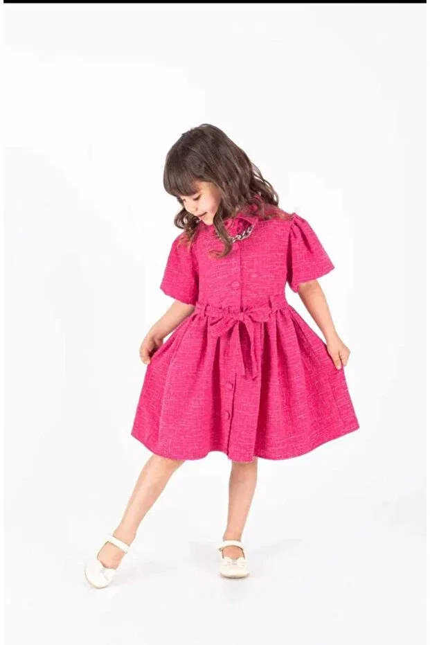 Детское платье для девочек с принтом Collared and bowknot fitted girl's dress Nmg Kids, Fuchsia