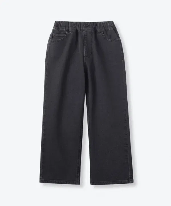 Джинсы с начесом, широкие, на резинке, Musinsa Standard Kids, Washed Black — фото 2