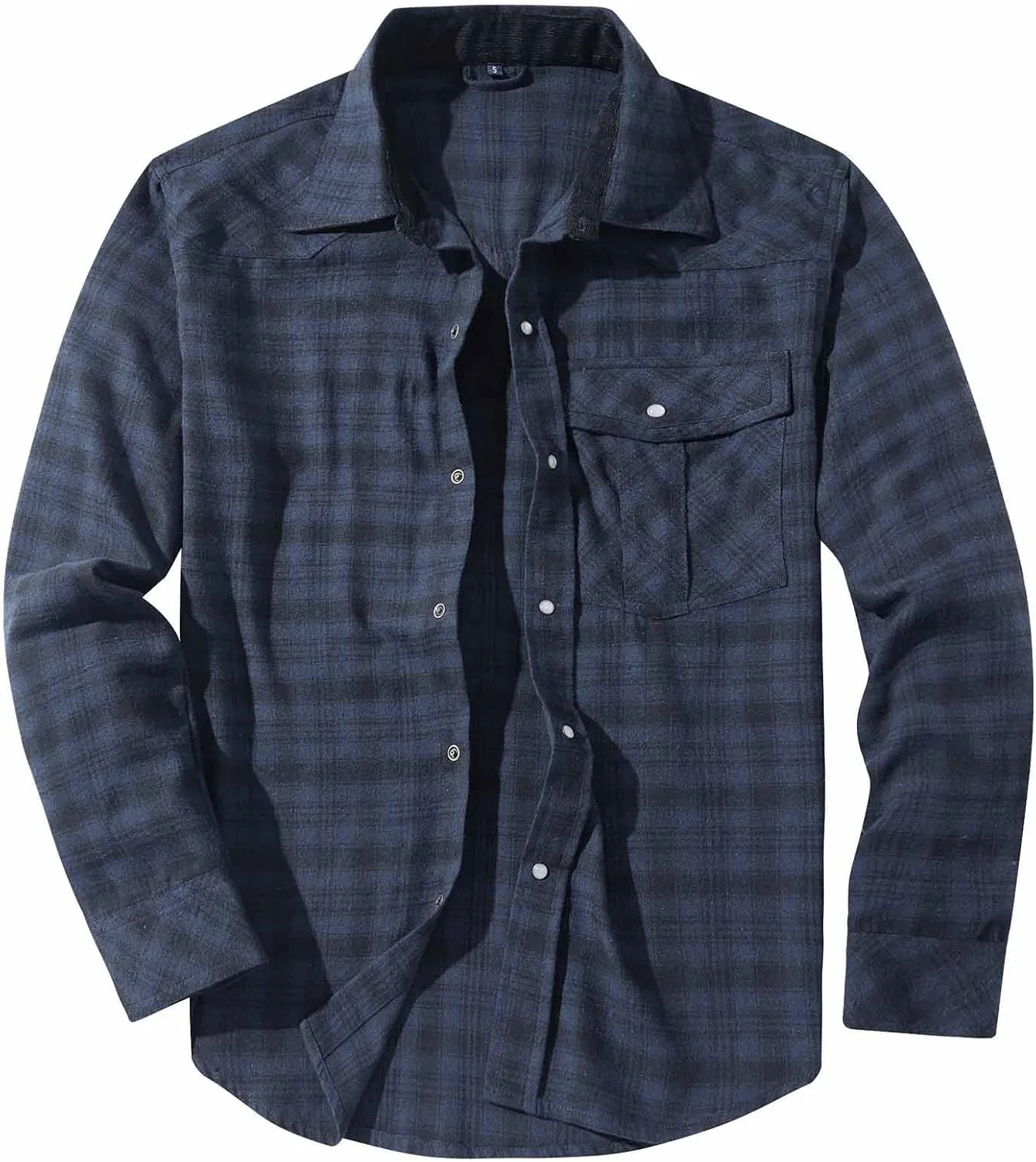 Мужская рубашка на пуговицах с флисом, клетчатая, Slim Fit, синий — фото 4