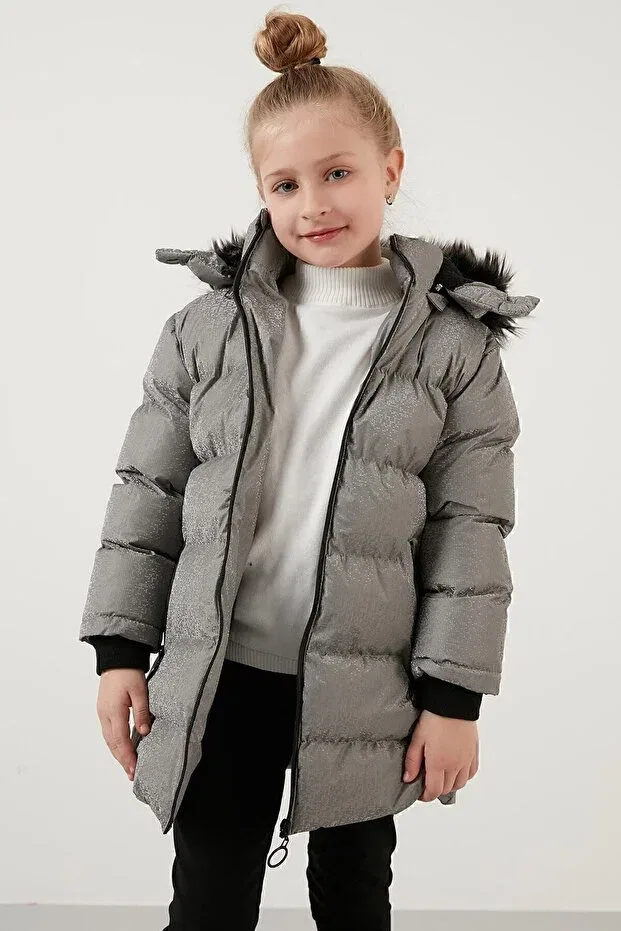 Детское зимнее пальто для девочек с капюшоном Lela, Silver — фото 3