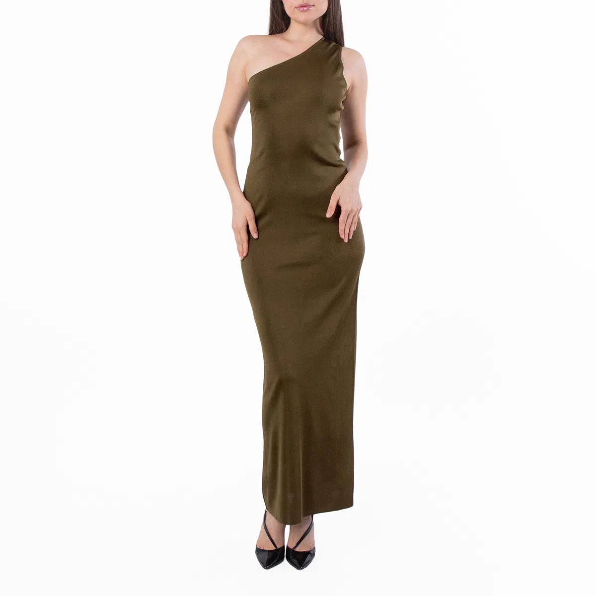 Платье макси без рукавов One-Shoulder Maxi Dress Saint Laurent, Green — фото 4