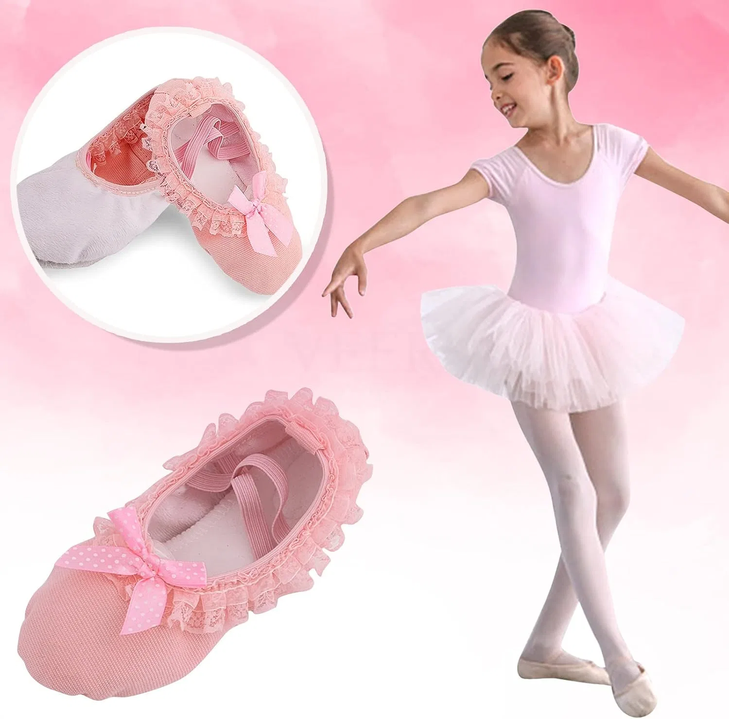 Детские балетки для девочек на шнуровке Ballet Pointe Shoes, Pink — фото 2