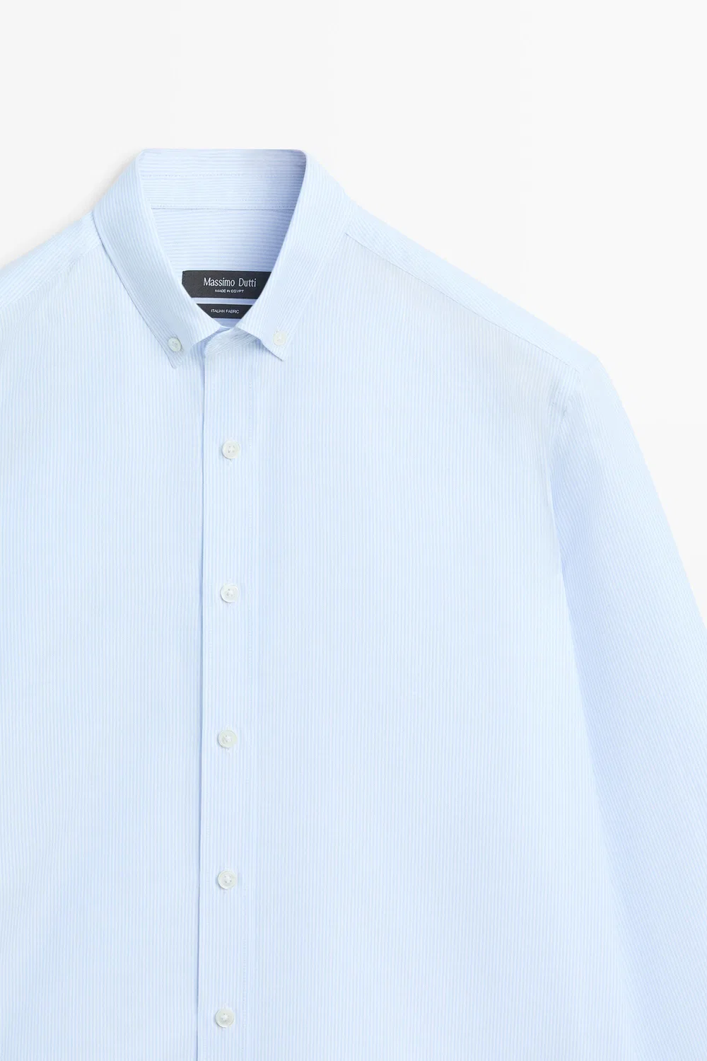 Рубашка Massimo Dutti, полосатая, из 100% хлопка, небесно-голубой — фото 4
