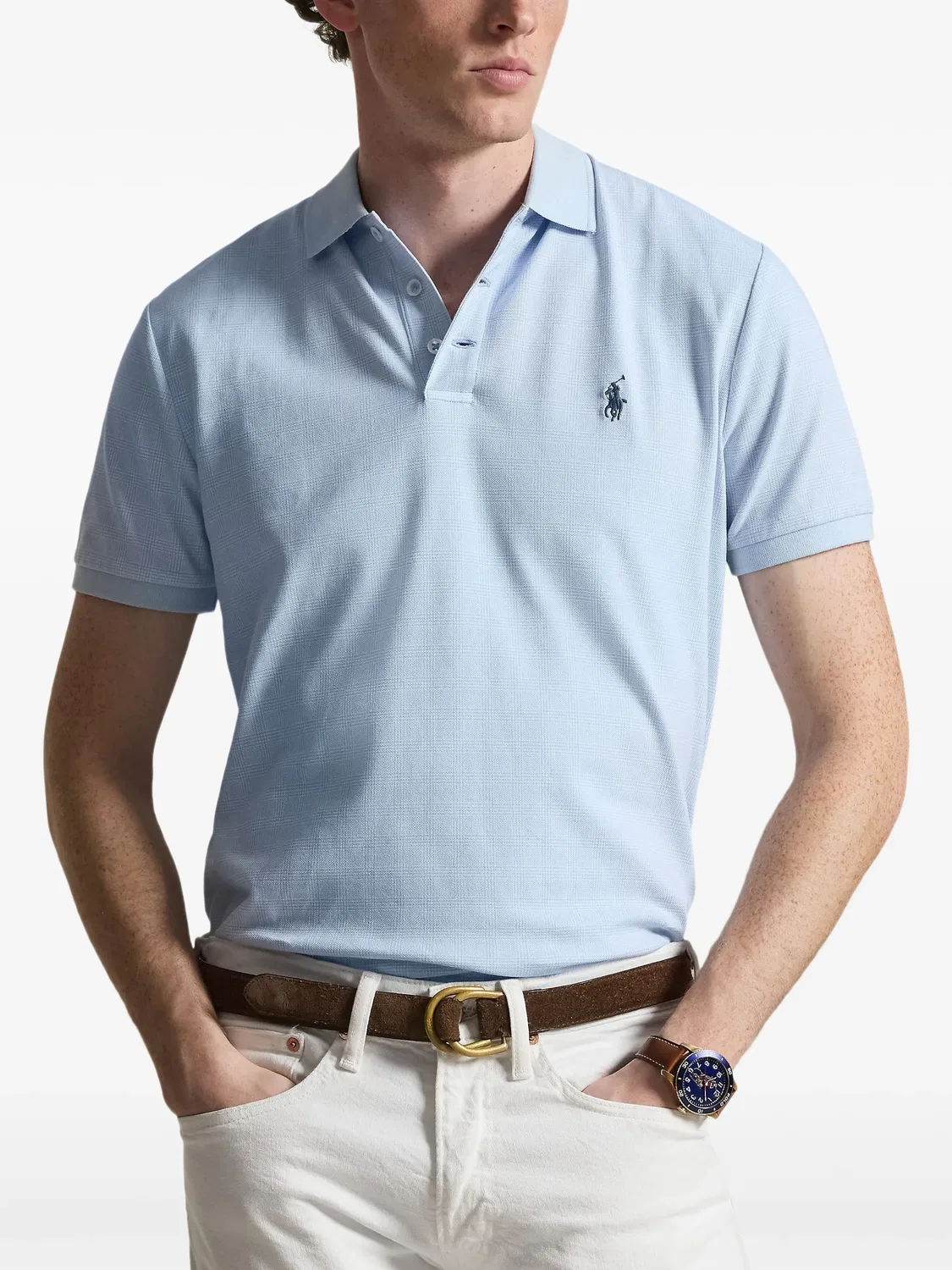 Рубашка поло в клетку глен с вышитым логотипом Polo Ralph Lauren, синий — фото 2