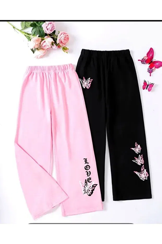 Детский комплект спортивных штанов с принтом Butterfly Printed Black Pink Tracksuit Set Vestir Bien, Multicolor