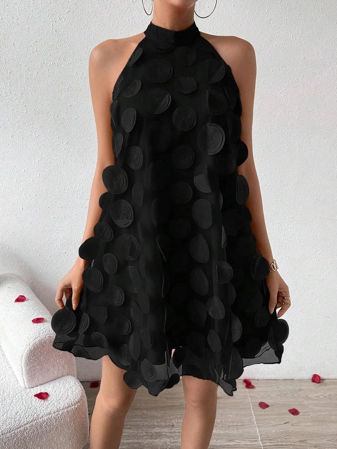 Женское повседневное платье А-силуэта с открытой спиной, Black — фото 3