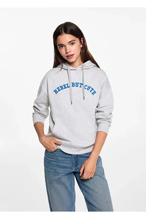 Детское худи для девочек с длинным рукавом Mango, Light Gray — фото 2