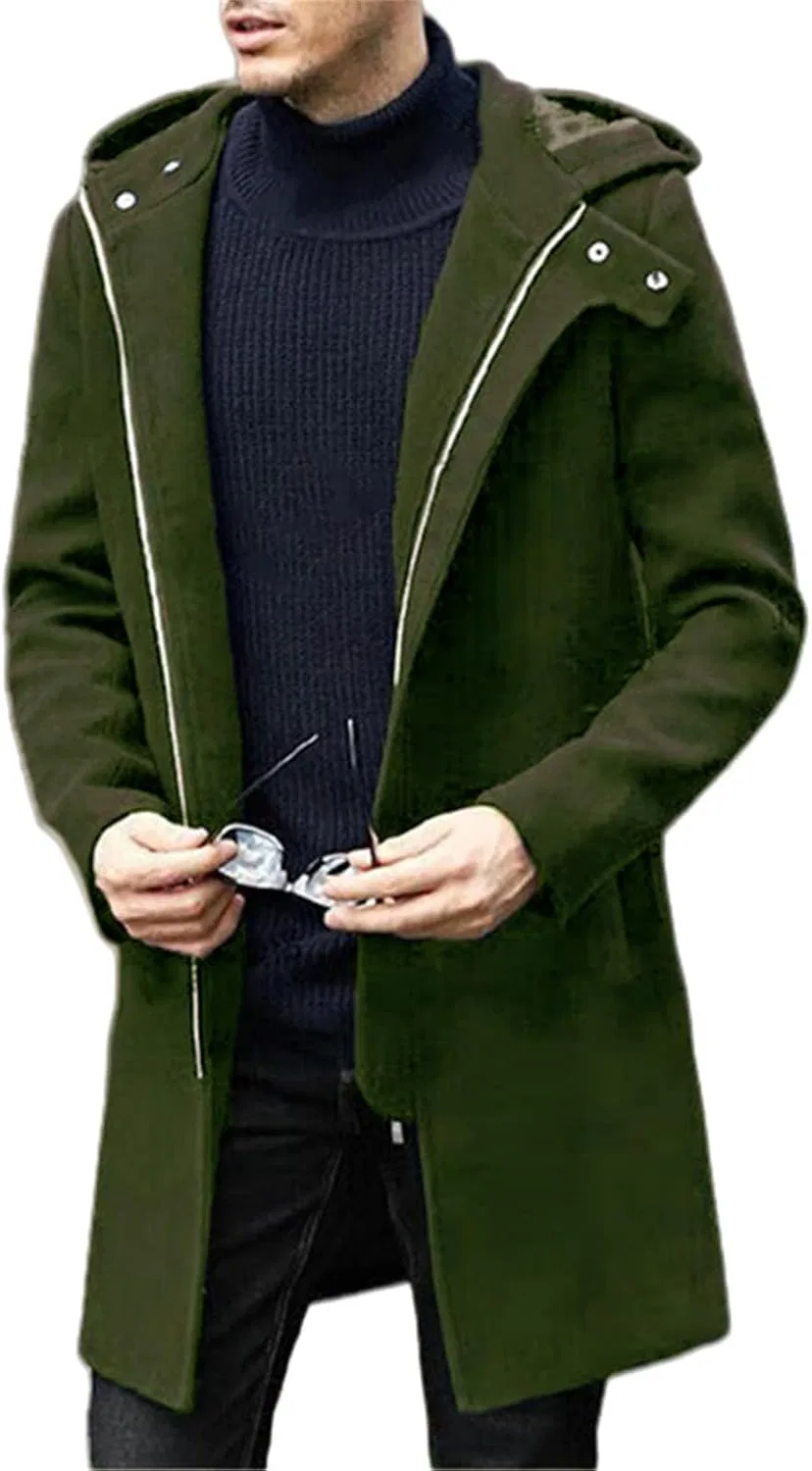 Мужское пальто из шерстяной смеси с капюшоном, Slim Fit