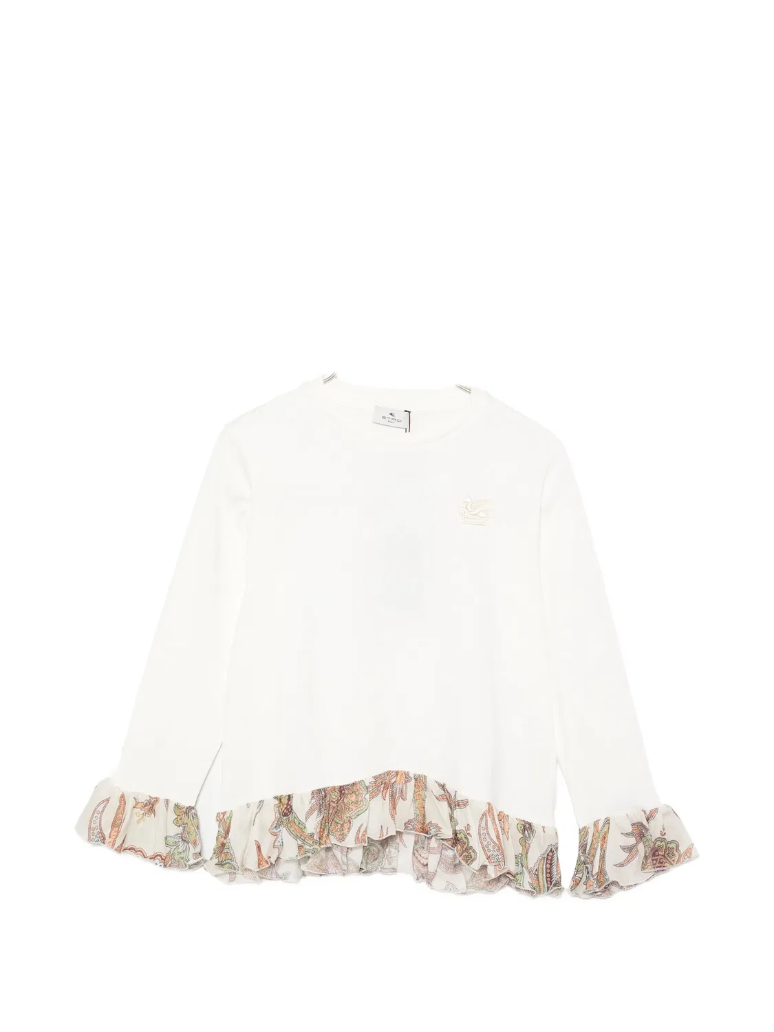 Футболка с длинными рукавами и оборками Etro Kids, нейтральные цвета