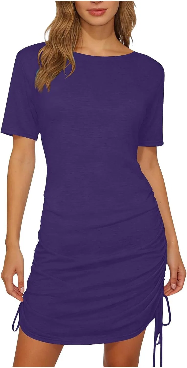 Женское мини-платье с коротким рукавом и драпировкой, Purple