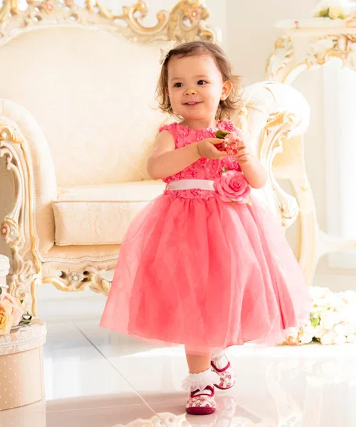 Детское платье для девочек с розовым ламé и тюлем Rose Lame Baby Dress Catherine Cottage, Red — фото 2