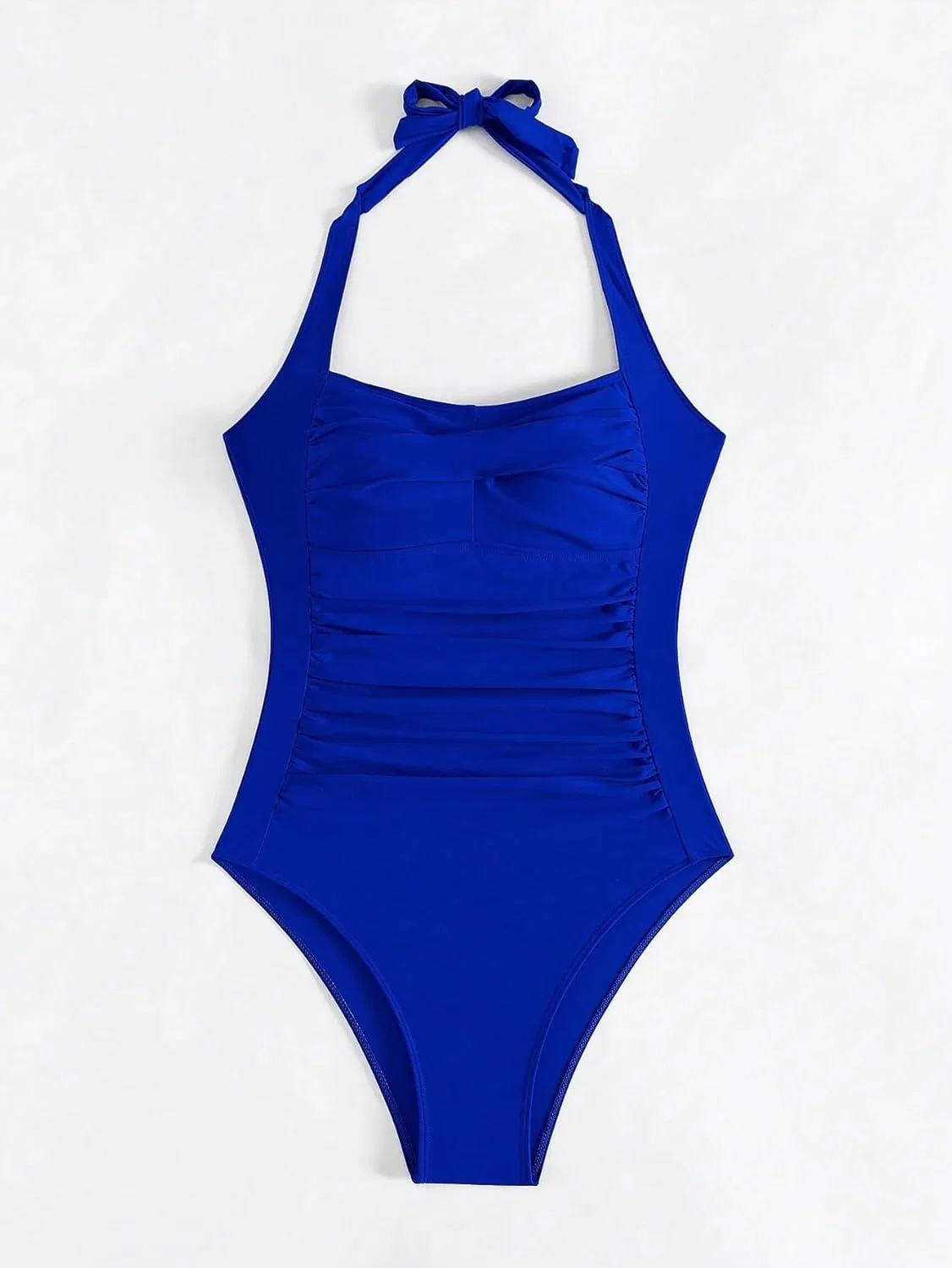 Женский слитный купальник с открытой спиной и драпировкой Halter Neck, Royal Blue — фото 4