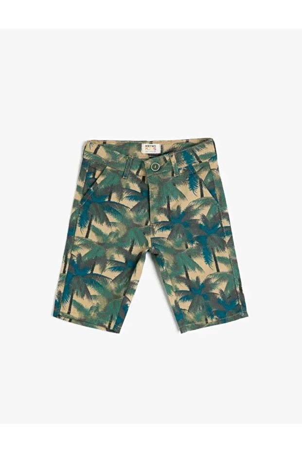 Детские шорты для мальчиков с принтом Palm Tree Patterned 100% Cotton Woven Shorts Koton, White/03d