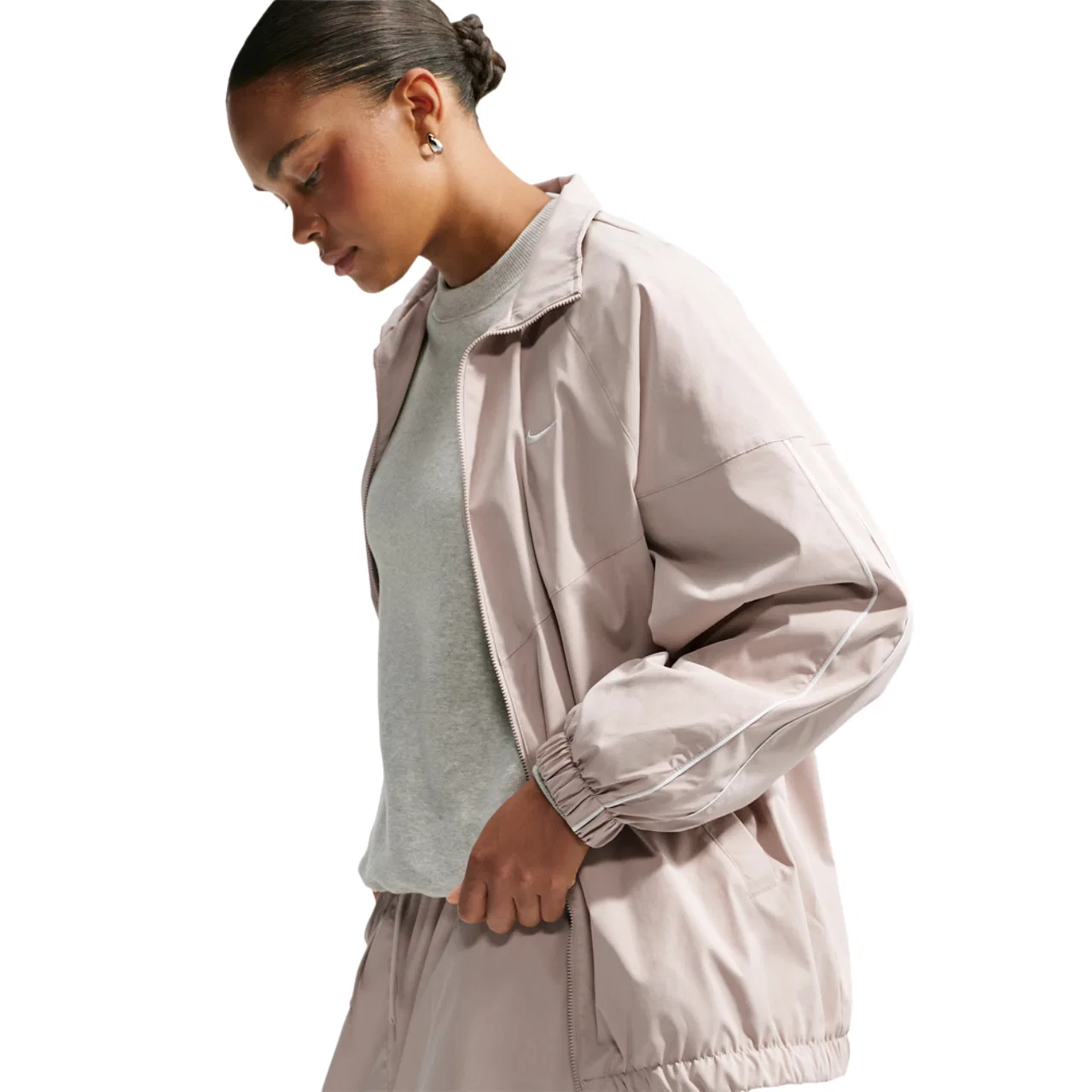 Женская куртка с длинным рукавом, оверсайз, Nike Essential OS Track Jacket, Nike, Cream Ii/White/White — фото 3