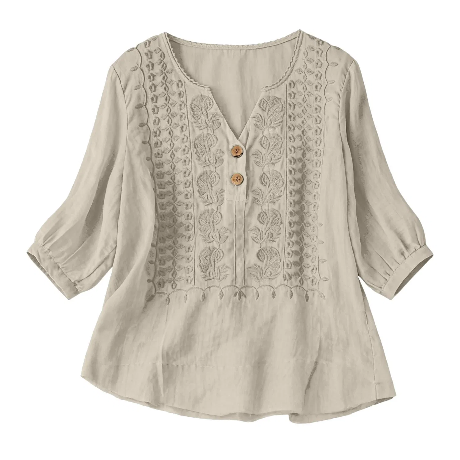 Женская блуза с вышивкой и коротким рукавом, Beige