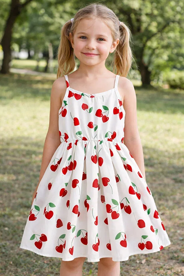 Детское платье для девочек с принтом Cherry patterned smok Allya Mini Dress, White