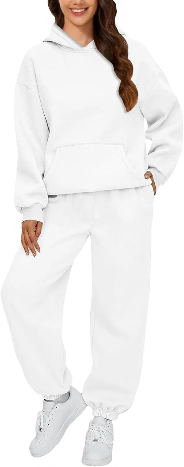 Женский спортивный комплект из худи и джоггеров, Oversized, белый