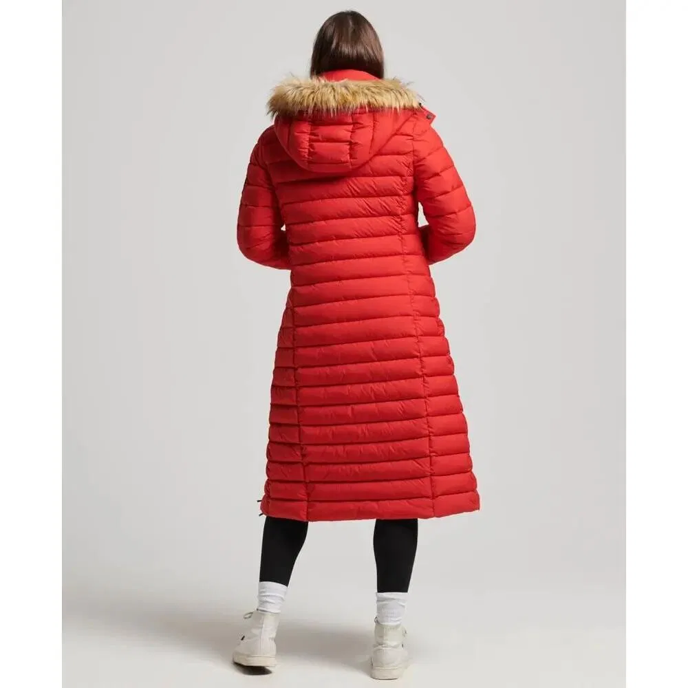 Женская длинная стеганая куртка с капюшоном Superdry Fuji, Rot — фото 3