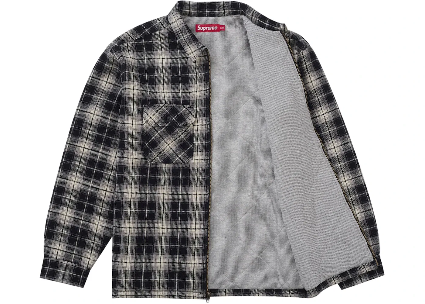 Мужская фланелевая рубашка на молнии с термоподкладкой Supreme, Black — фото 2