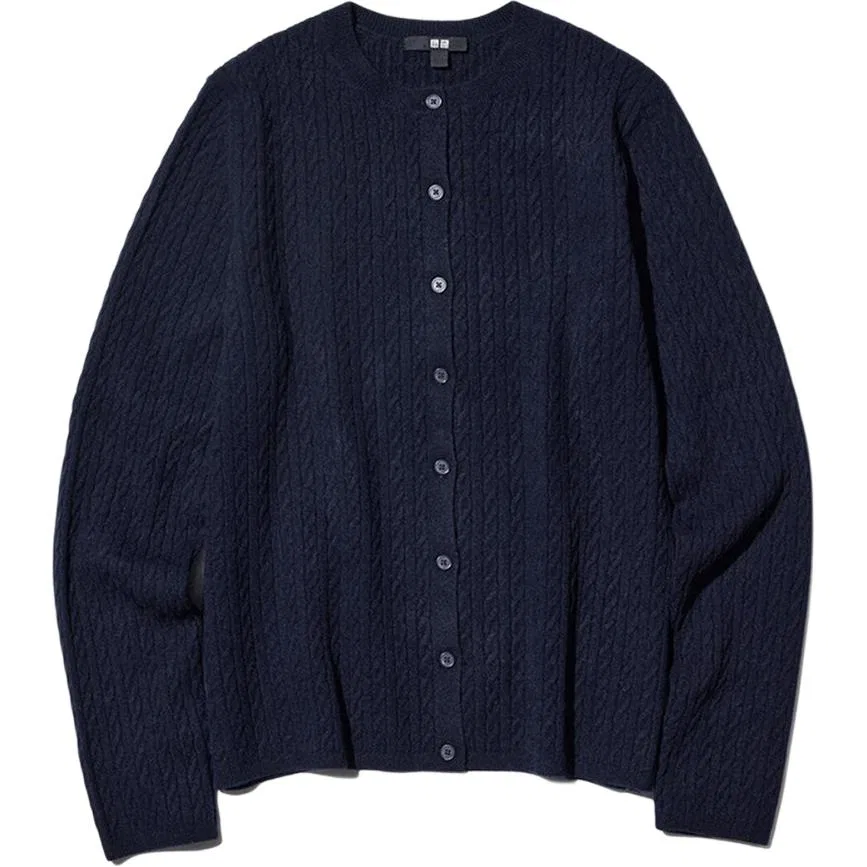 Вязаный джемпер UNIQLO с круглым вырезом, Navy Blue