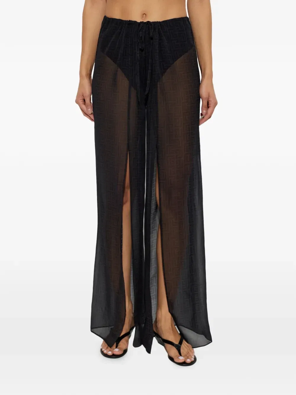 Пляжные брюки с монограммой из шифона BALMAIN, черный — фото 3