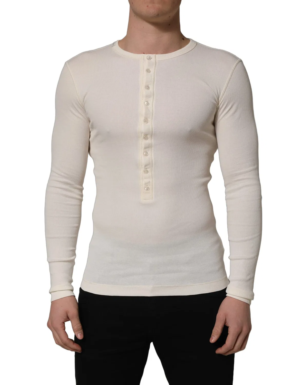 Мужской пуловер хенли с длинным рукавом Henley Pullover Dolce & Gabbana, White — фото 3