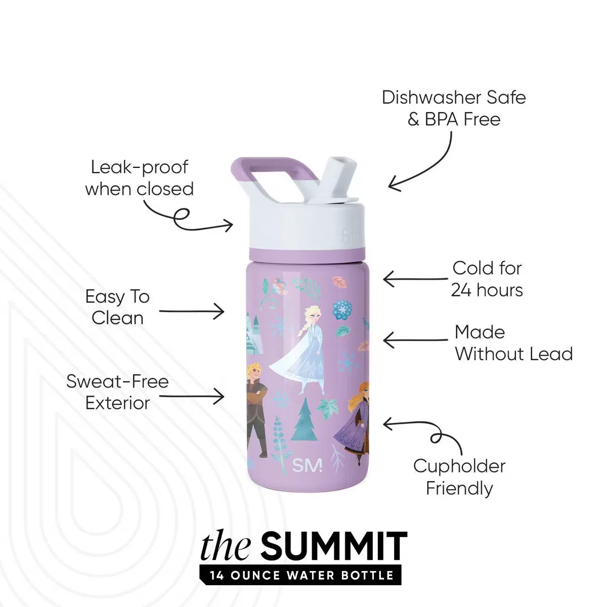 Детская бутылка для воды 0,41 л с трубочкой и вакуумной изоляцией Summit Simple Modern, Light Purple — фото 2