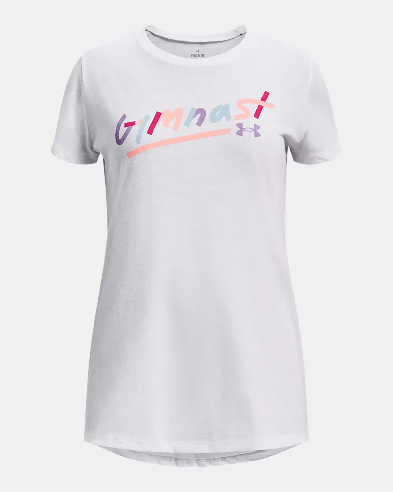 Футболка для девочек с коротким рукавом быстросохнущая UA Gymnast UnderArmour, White/Octane