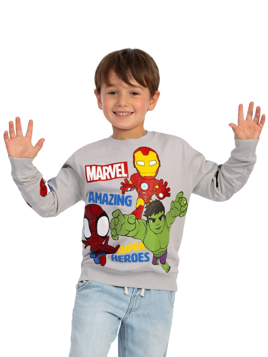 Свитшот с принтом Marvel Spidey And His Amazing Friends Character, серый — фото 2