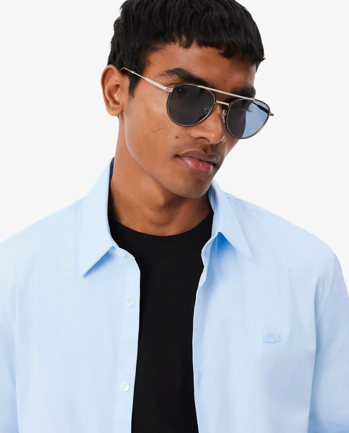 Мужская рубашка из эластичного поплина с длинным рукавом Lacoste, Azul Claro — фото 3