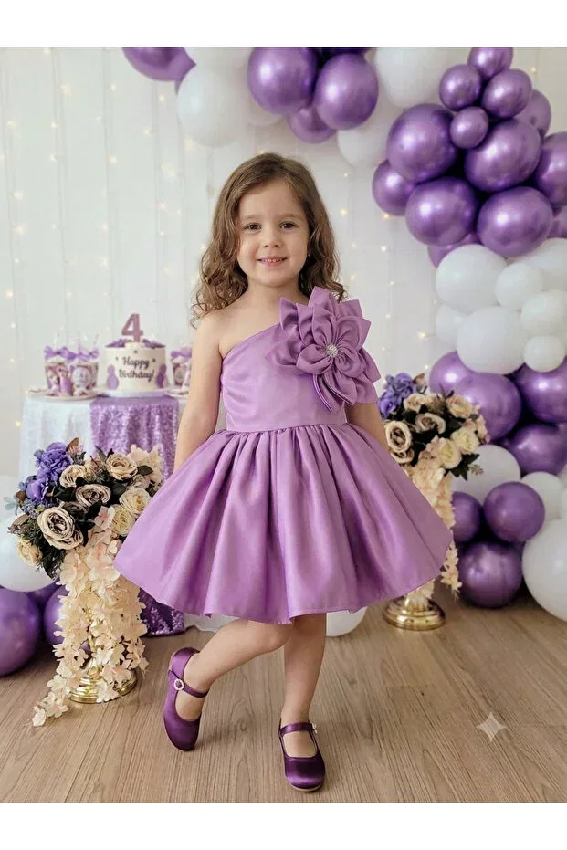 Детское платье для девочек с одним плечом Luneria Dress, Purple — фото 3