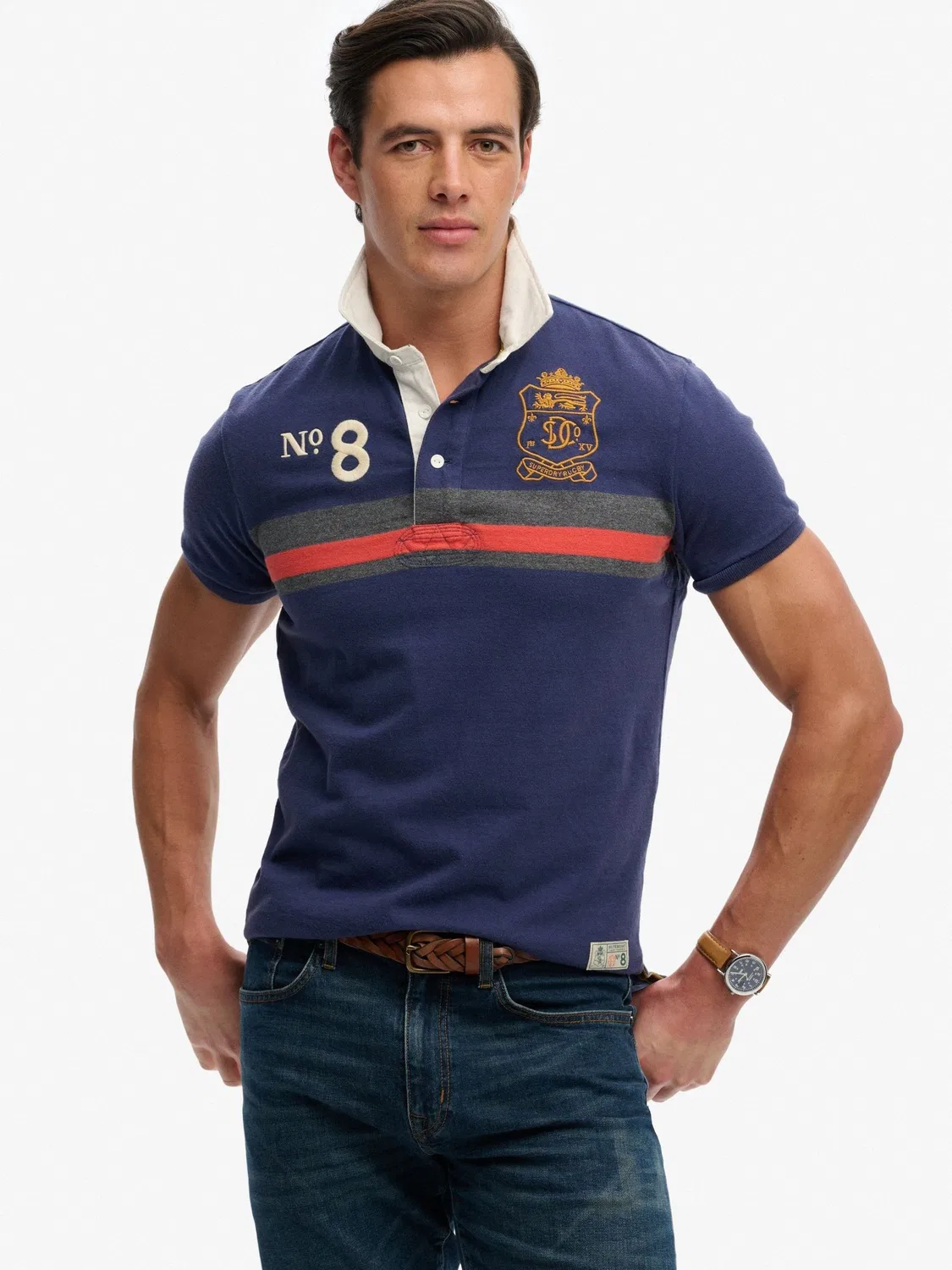 Рубашка поло регби, двойной герб Superdry, синий