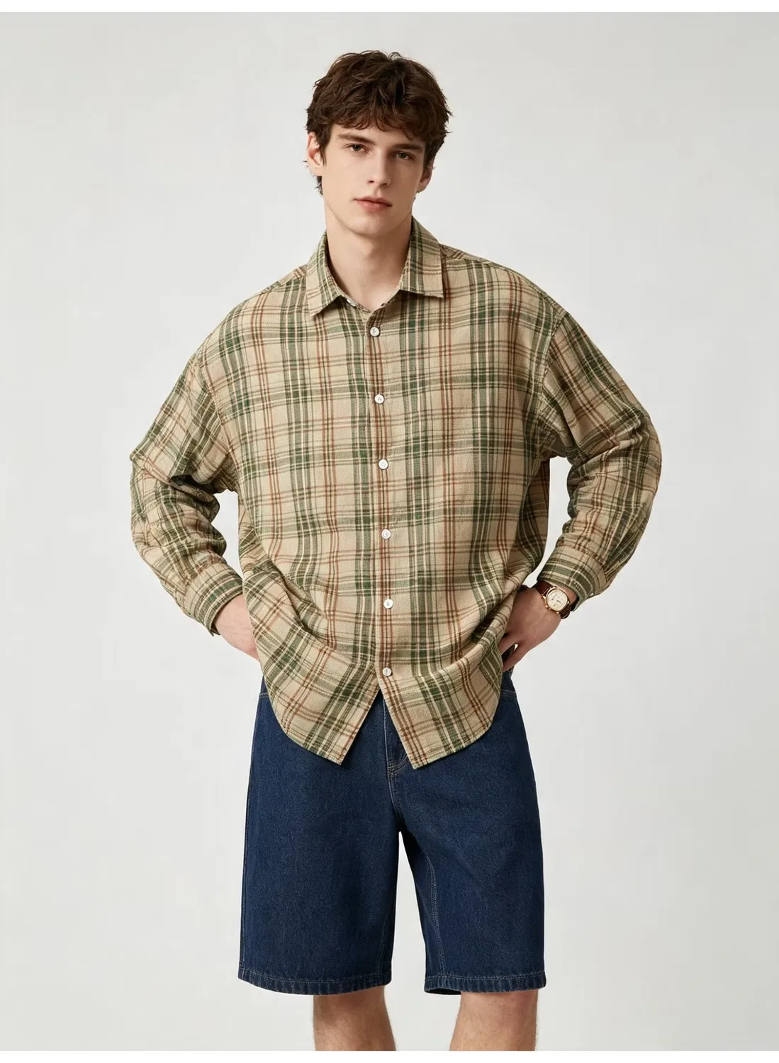 Рубашка с принтом винтажная клетка Zara, зеленый — фото 4
