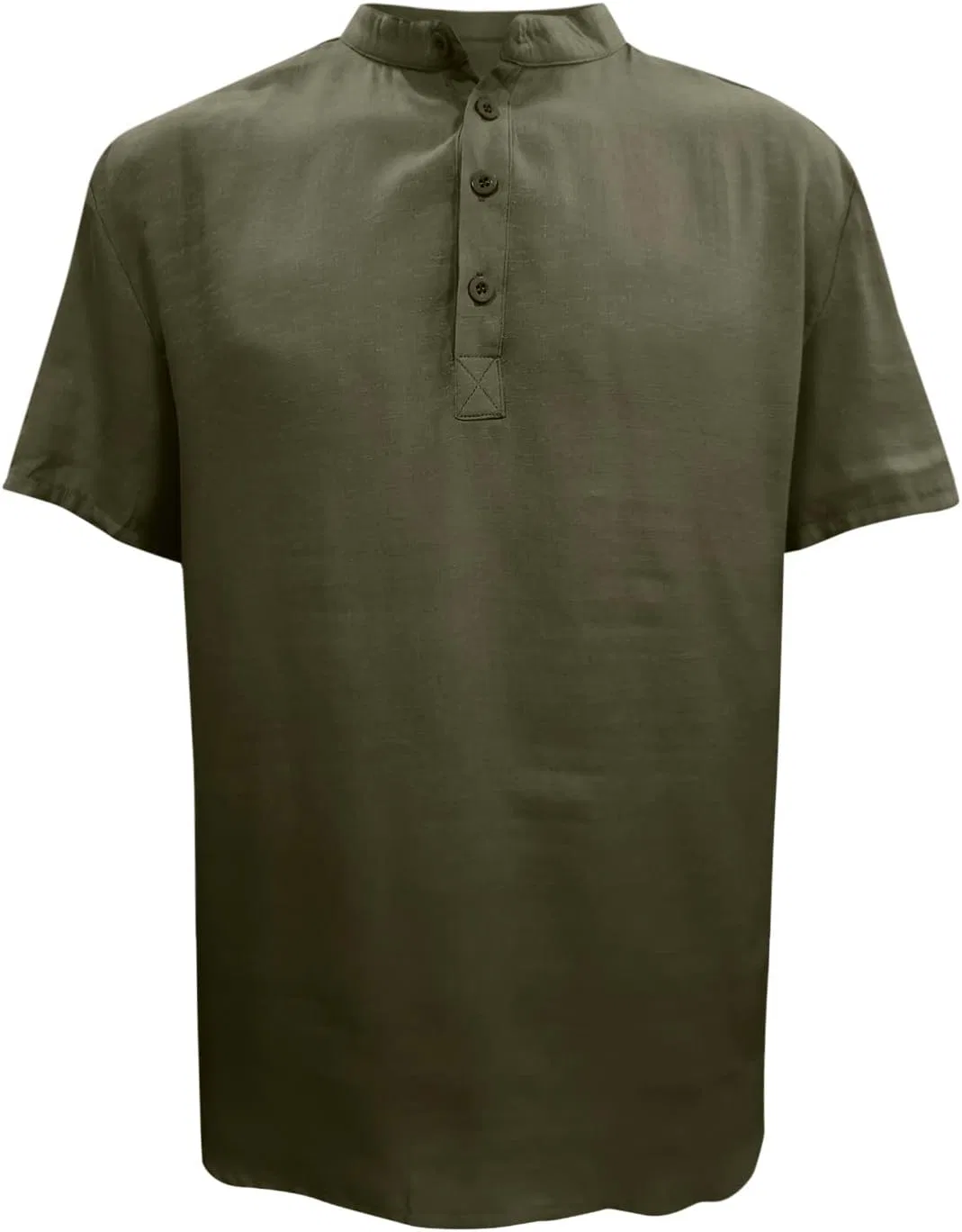 Мужская льняная футболка с длинным рукавом Henley, Army Green — фото 2