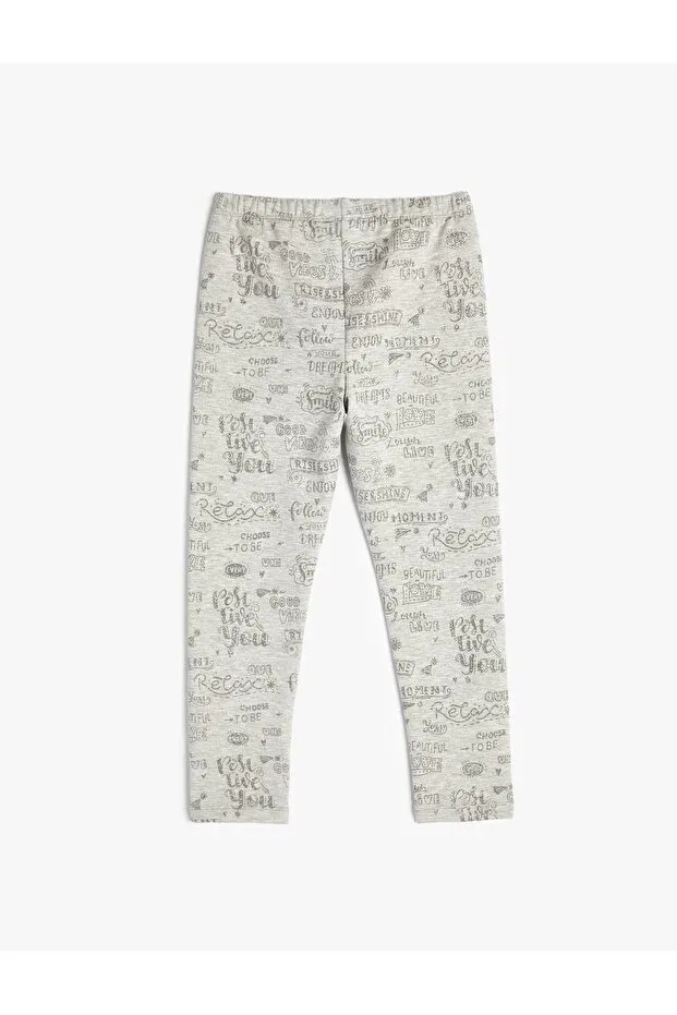 Детские леггинсы для девочек с принтом Glittery winter leggings with text printed, elastic waist, ribbon Koton, Anthracite Patterned — фото 2