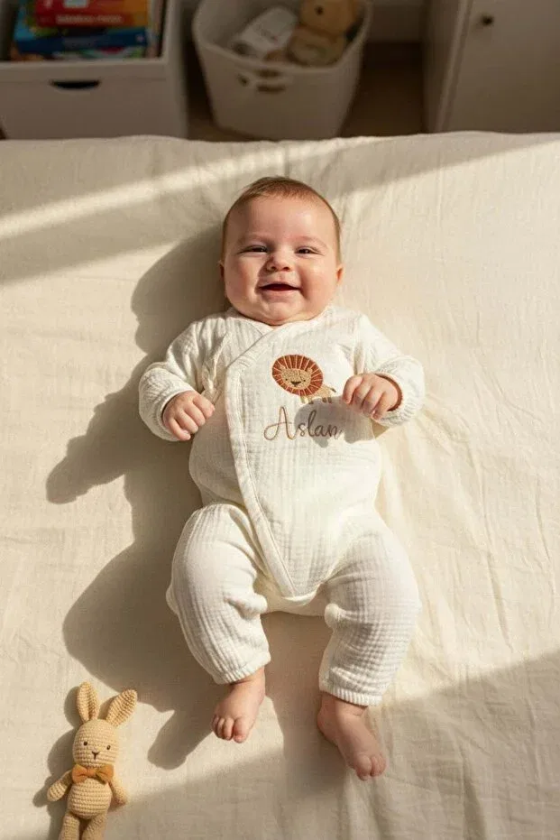 Детский комплект из муслина с вышивкой льва Lion embroidery Babiesfirst, White — фото 2