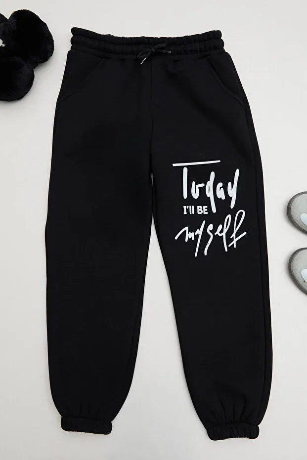 Детские спортивные штаны для девочек с принтом 3 Thread Letter Printed Fulla Moda, Black