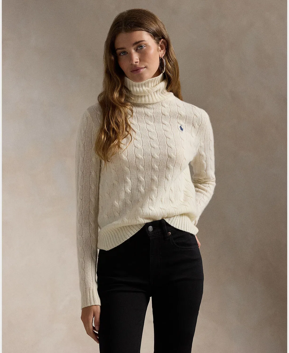 Женский джемпер из шерсти, Cashmere Cuello Vuelto, Polo Ralph Lauren, небеленый