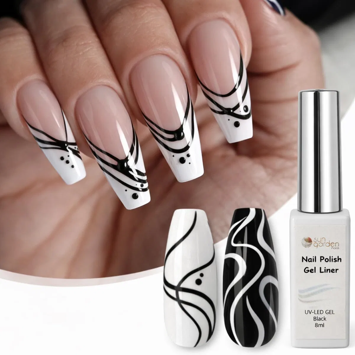 Черный лайнер для ногтей 8 мл, УФ-гель-лак для тонких линий Sun Garden Nails — фото 2