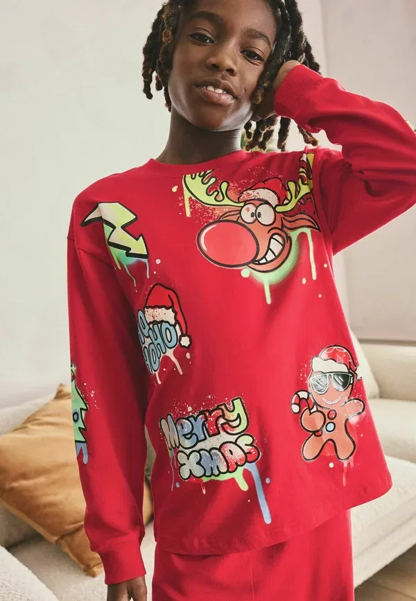 Пижамный комплект с принтом Single Christmas Set Next black/red/yellow graffiti, черный/красный/желтый — фото 4