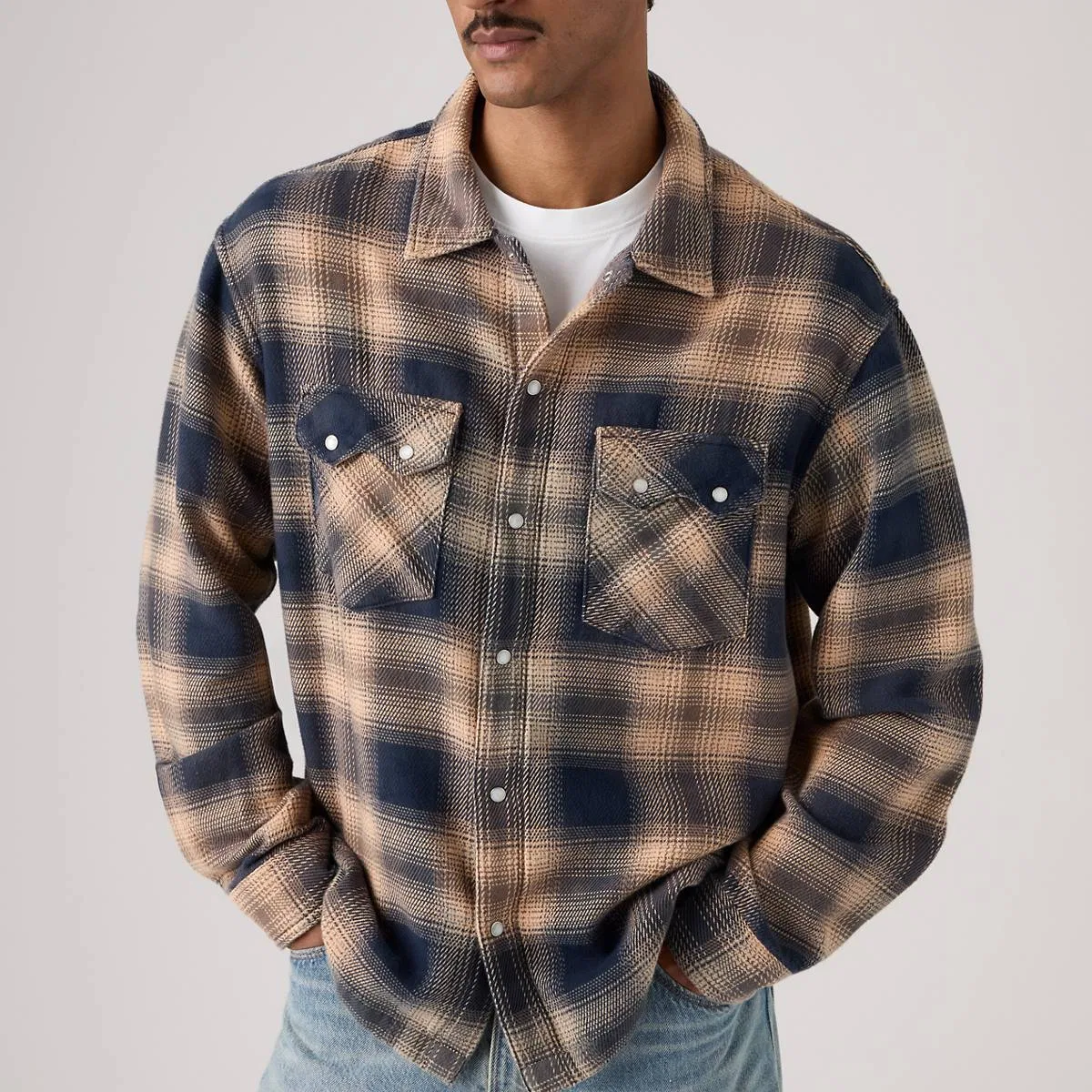 Свободная фланелевая рубашка в западном стиле с длинными рукавами Levi's, Pier 89 Plaid Blue/Cream - Multi-Color — фото 2