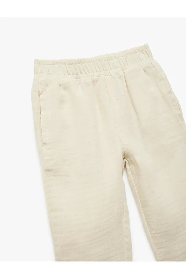 Детские брюки для девочек свободного кроя Cotton Oversize Elastic Waist Trousers Koton, Ecru — фото 3