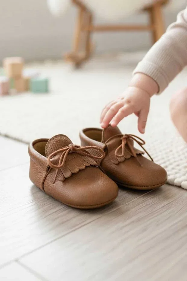 Детские мокасины для девочек из натуральной кожи Basics Desimod, Tan Color