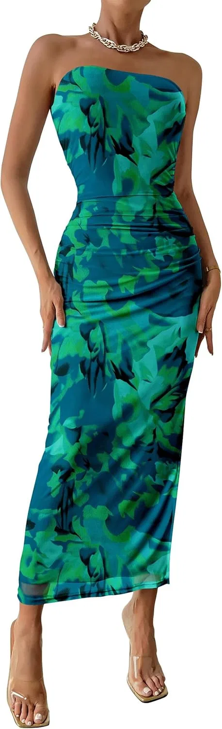 Женское летнее макси-платье bodycon с цветочным принтом, Green Big Floral